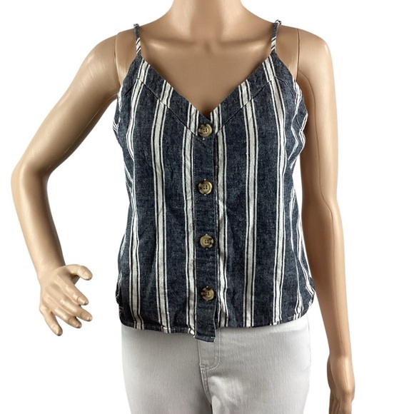 Abercrombie & Fitch Linen Blend Button Front Striped Cami Tank Top Blue White S - Picture 1 of 7